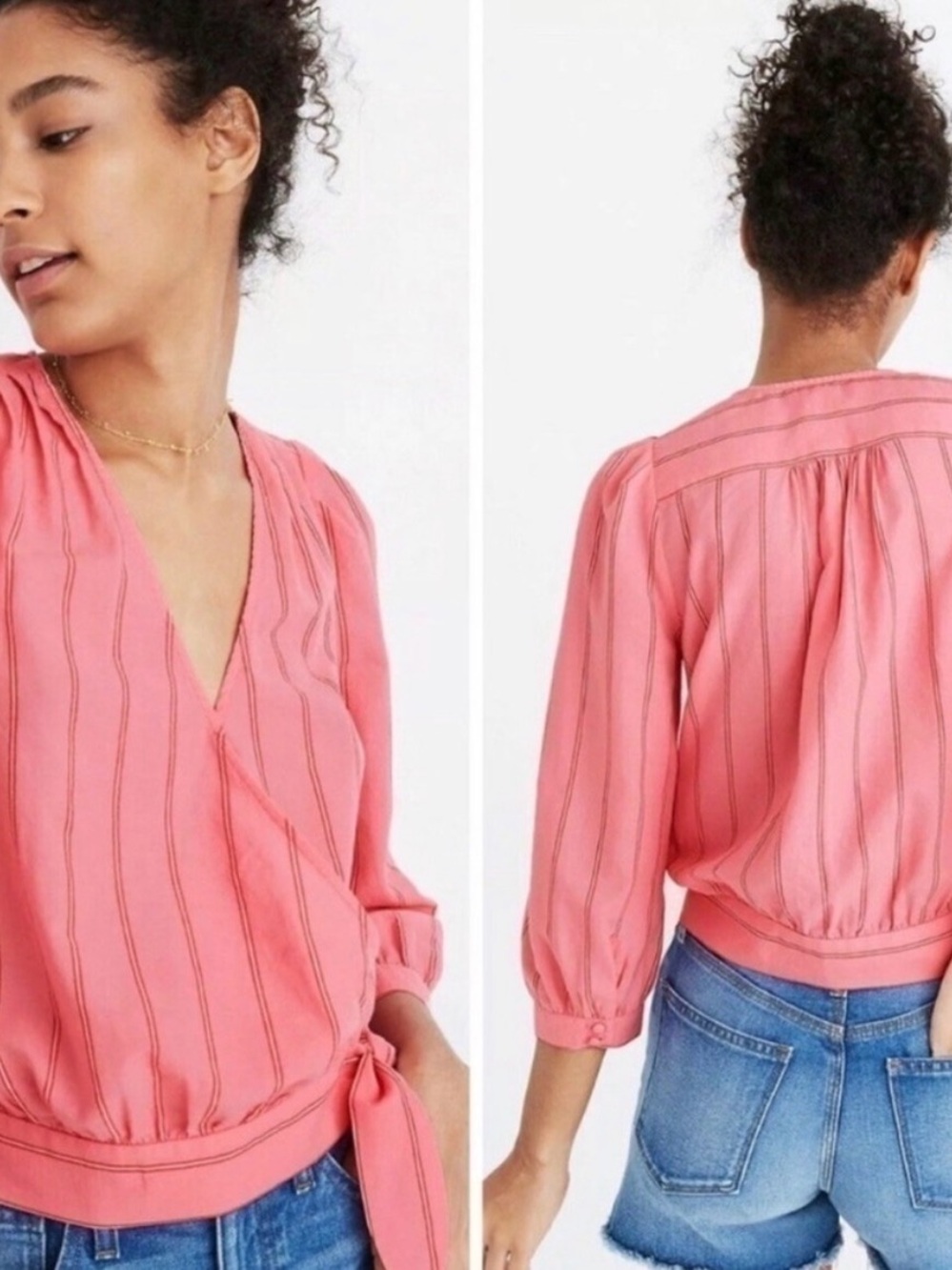 Madewell Coral Pink V-Neck Wrap Blouse